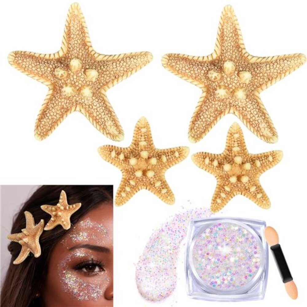 Starfish Hair Clip, 4PCS Starfish Hair Clips Mermaid Hair Accessories,